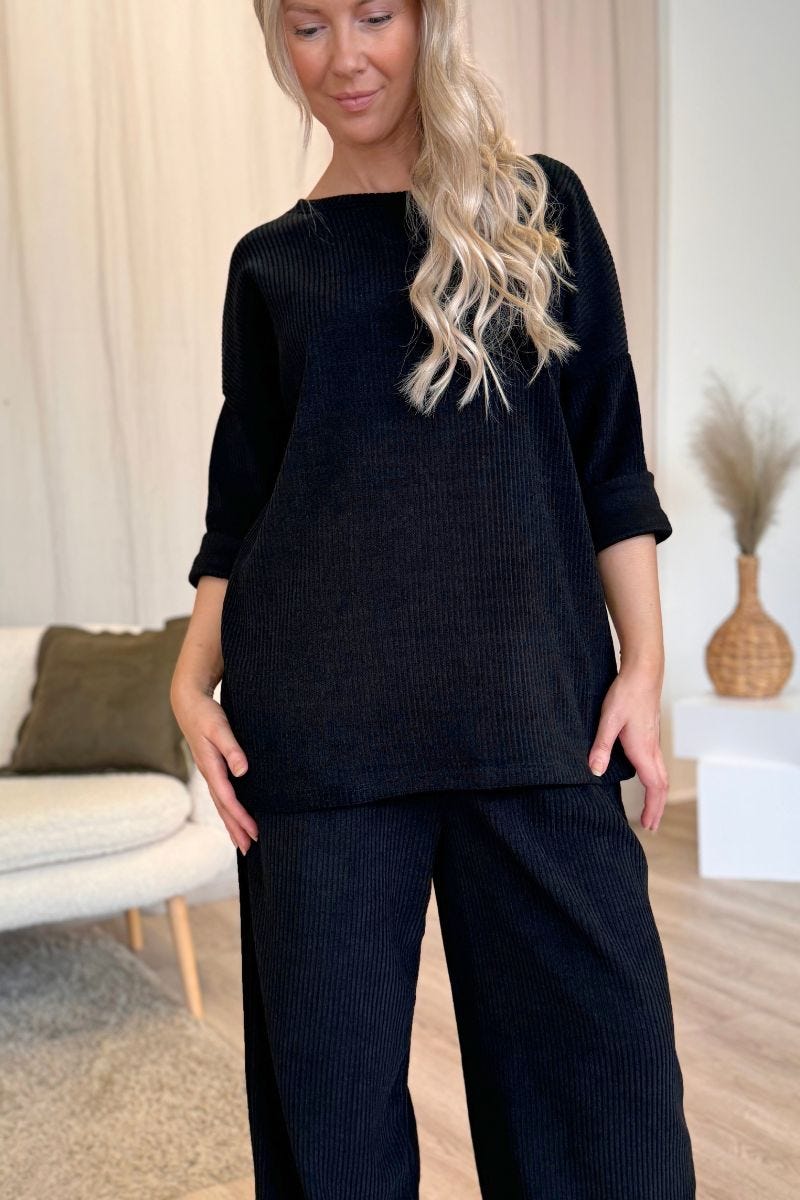 Bluse m. fløjlslook Sort