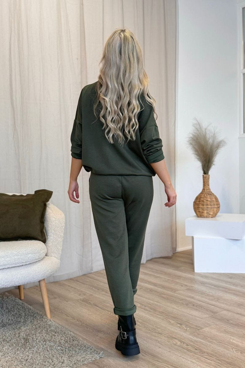 Bluse m. bindebånd og sten Khaki