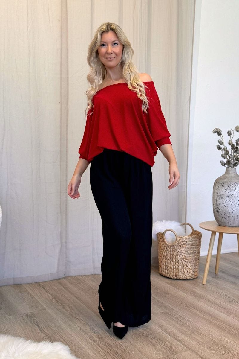 Batwing glimmer bluse Rød