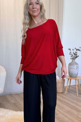 Batwing glimmer bluse Rød