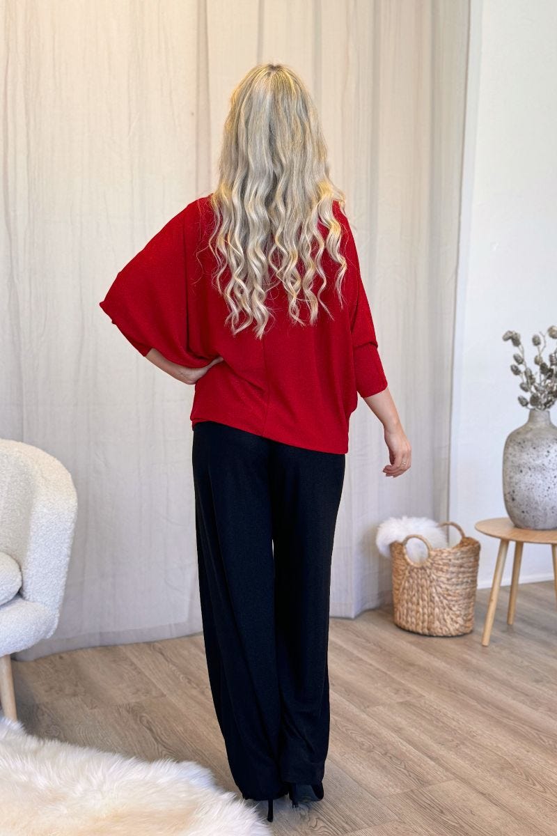 Batwing glimmer bluse Rød