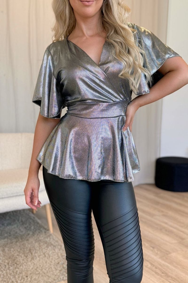 Top m. metallic look Sølv