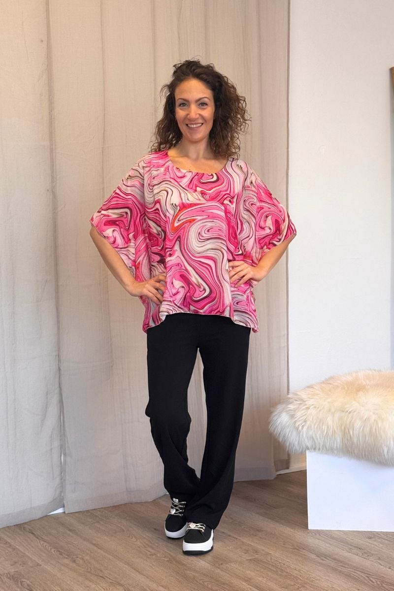 Sasja top m. hvirvelprint Pink