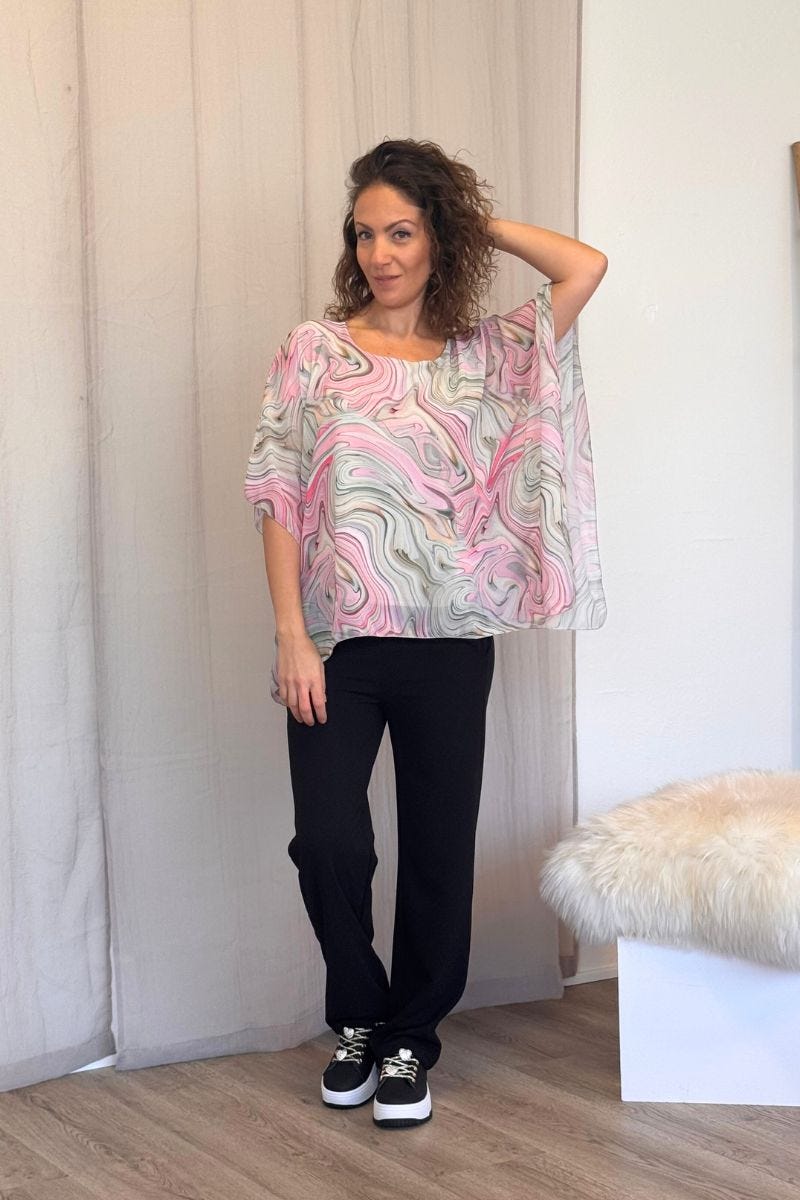 Sasja top m. hvirvelprint Rosa