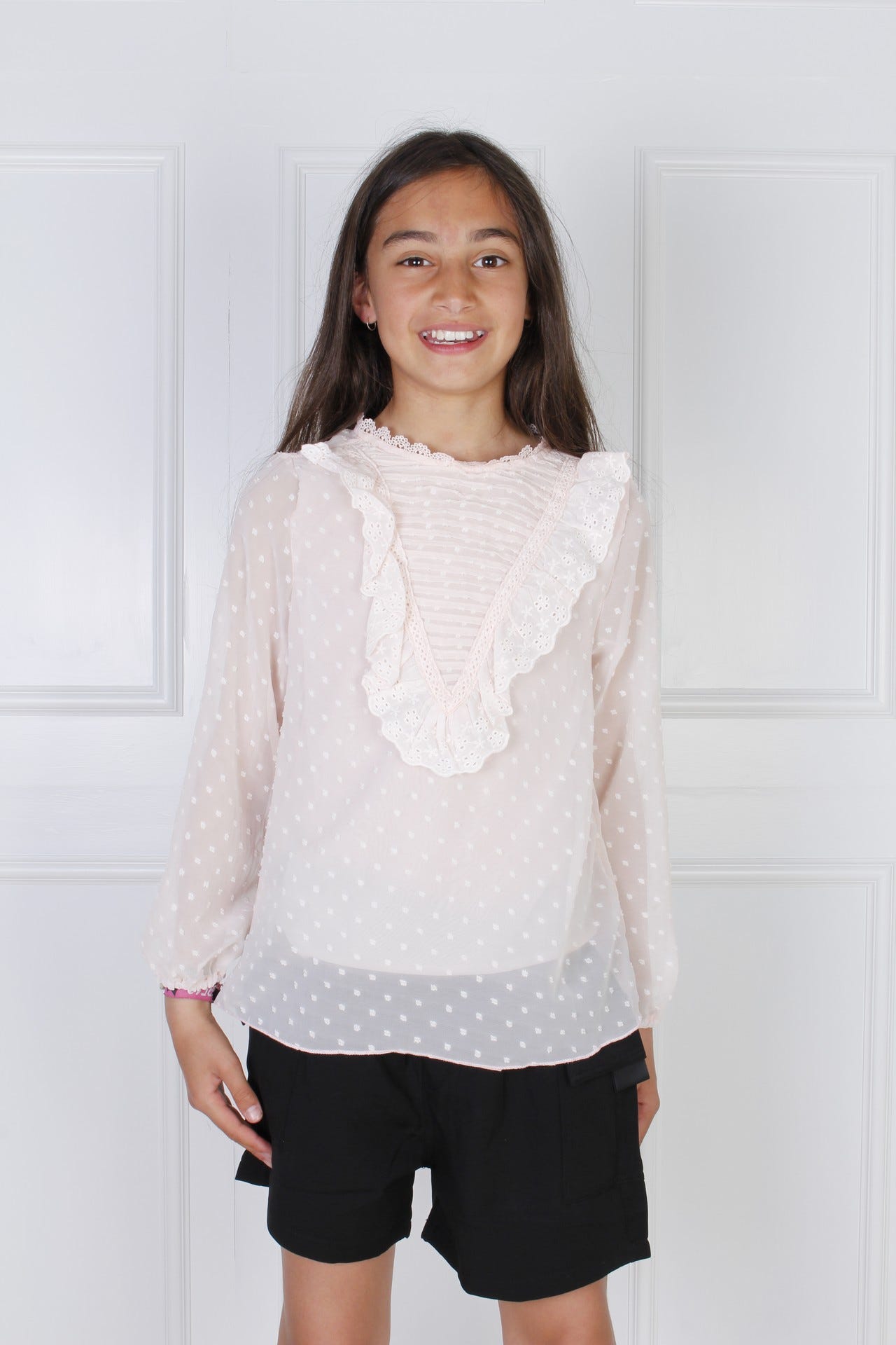 Elegant bluse med blonder, rosa