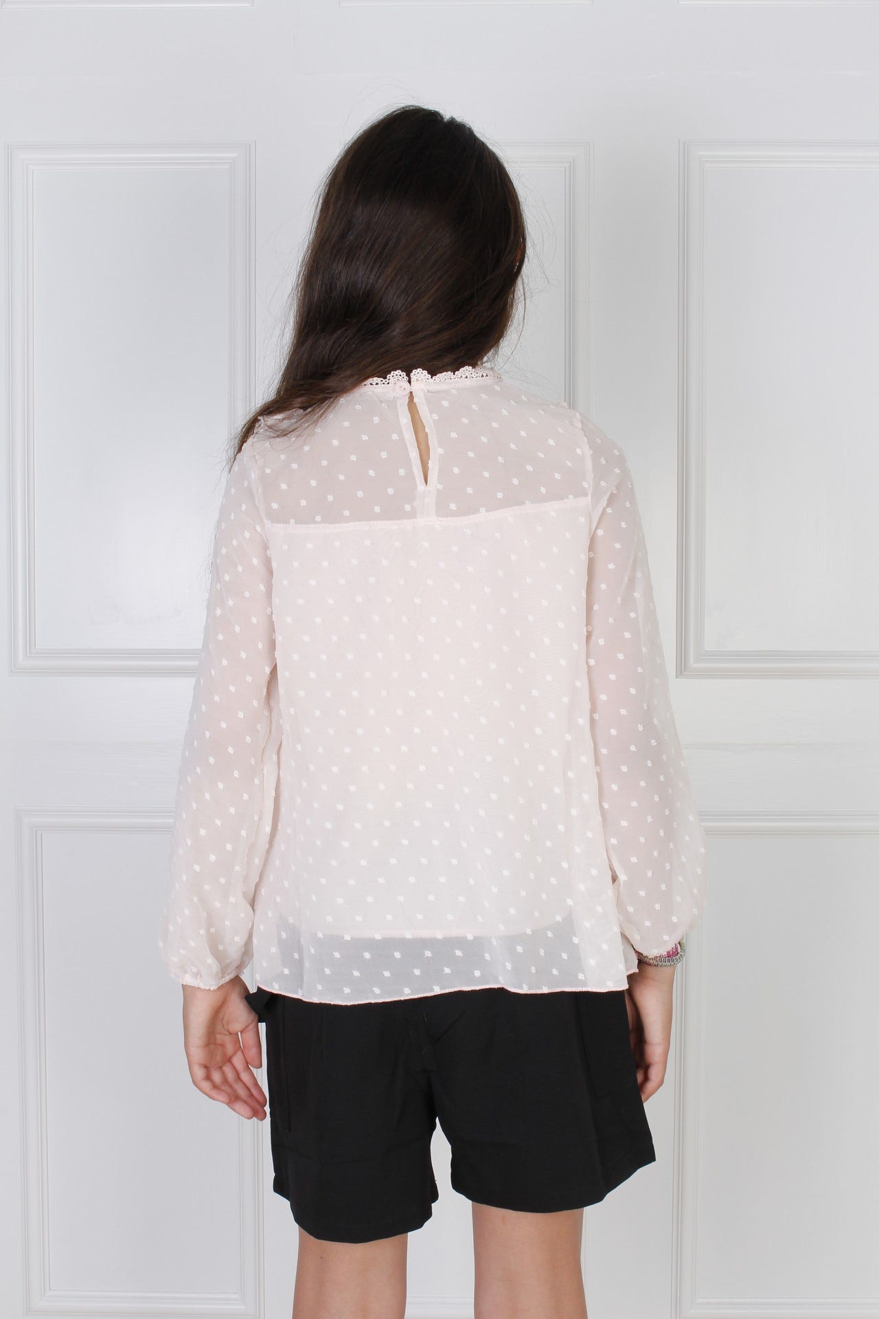 Elegant bluse med blonder, rosa