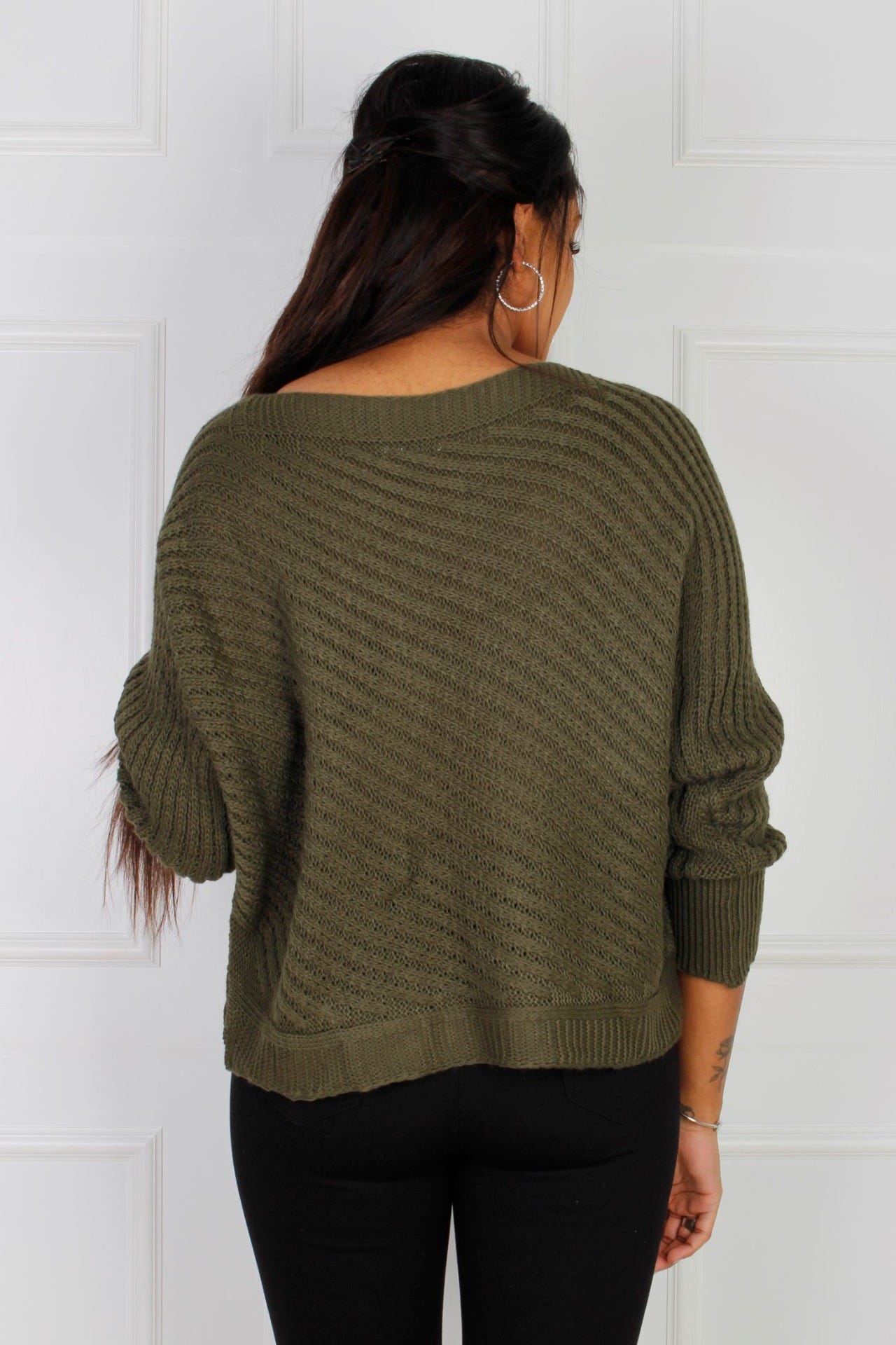 Sweater med kabelstrik, Khaki