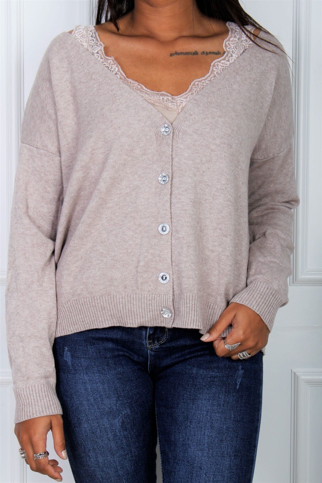 Elana cardigan m. stjerne, Beige