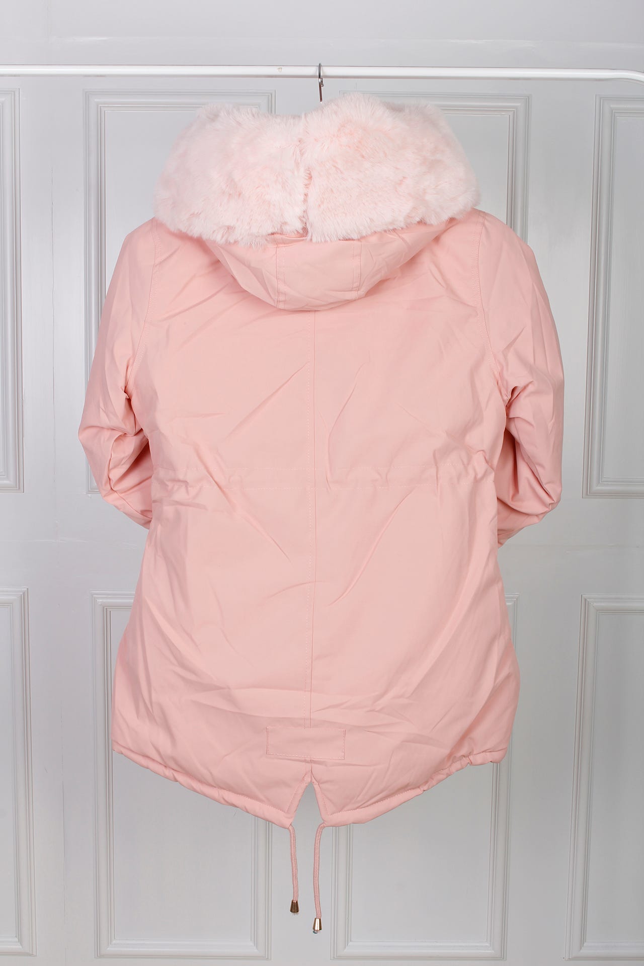 Jakke med faux fur hætte, rosa