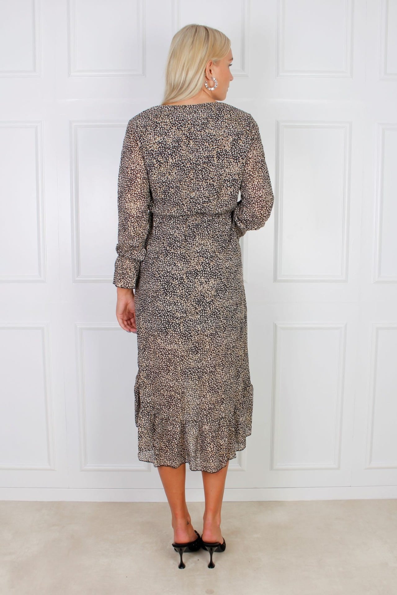 Lang kjole, sort/beige