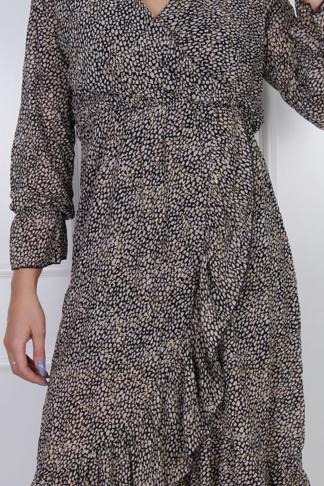 Lang kjole, sort/beige