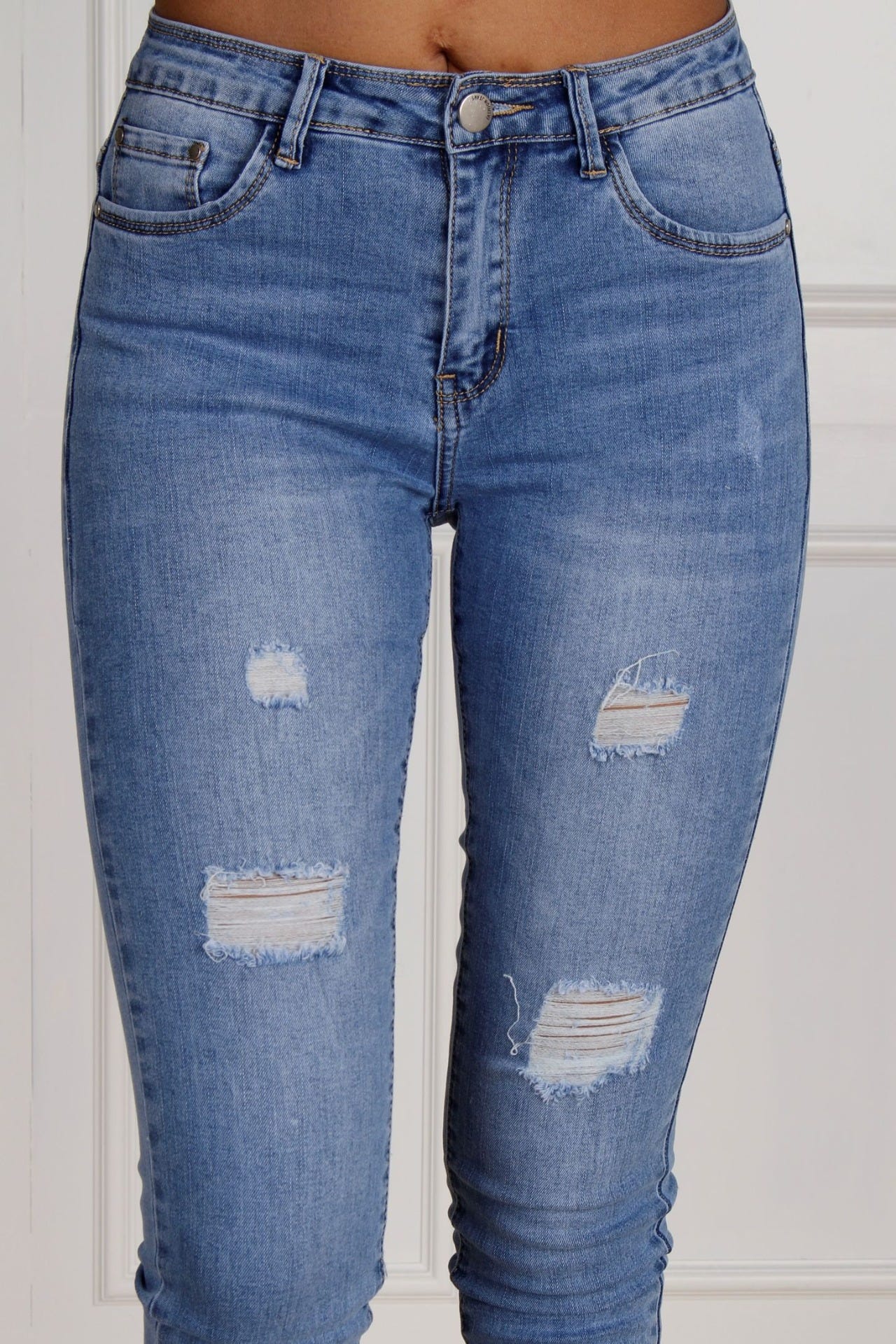 Jeans m. slid, lys denim