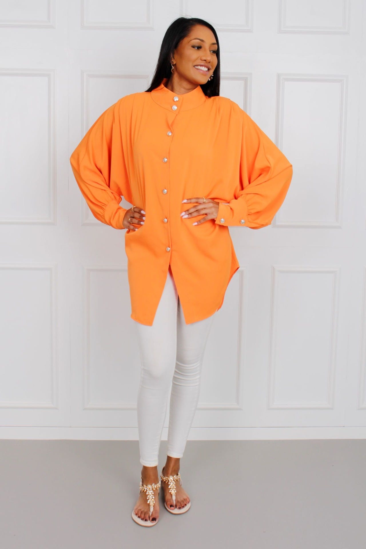 Oversize skjorte med knapper, orange