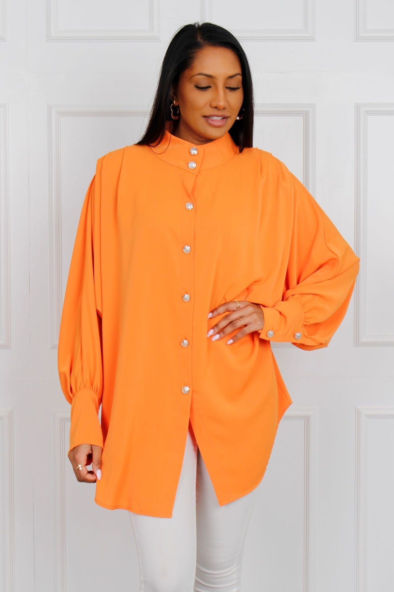 Oversize skjorte med knapper, orange