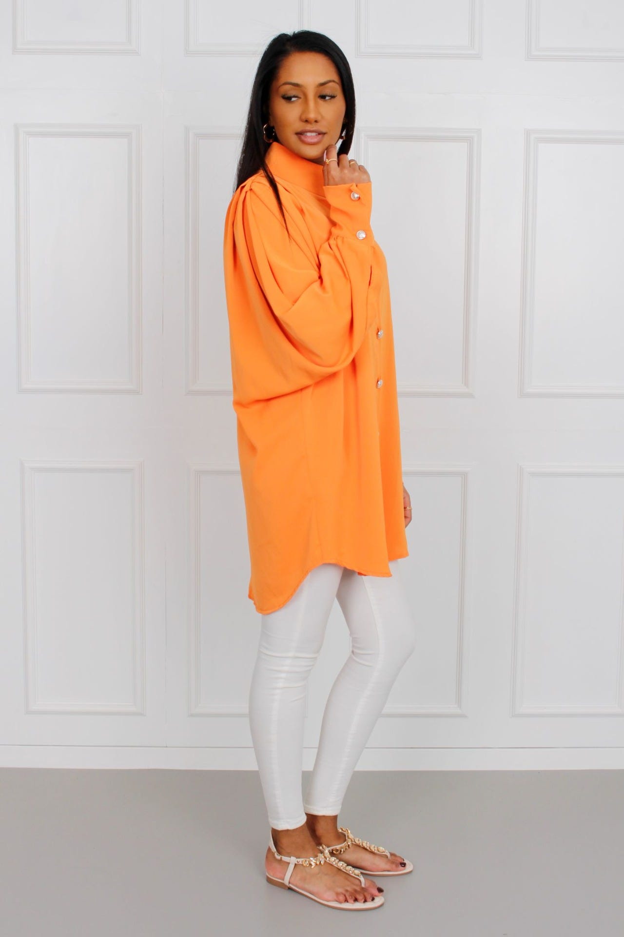 Oversize skjorte med knapper, orange