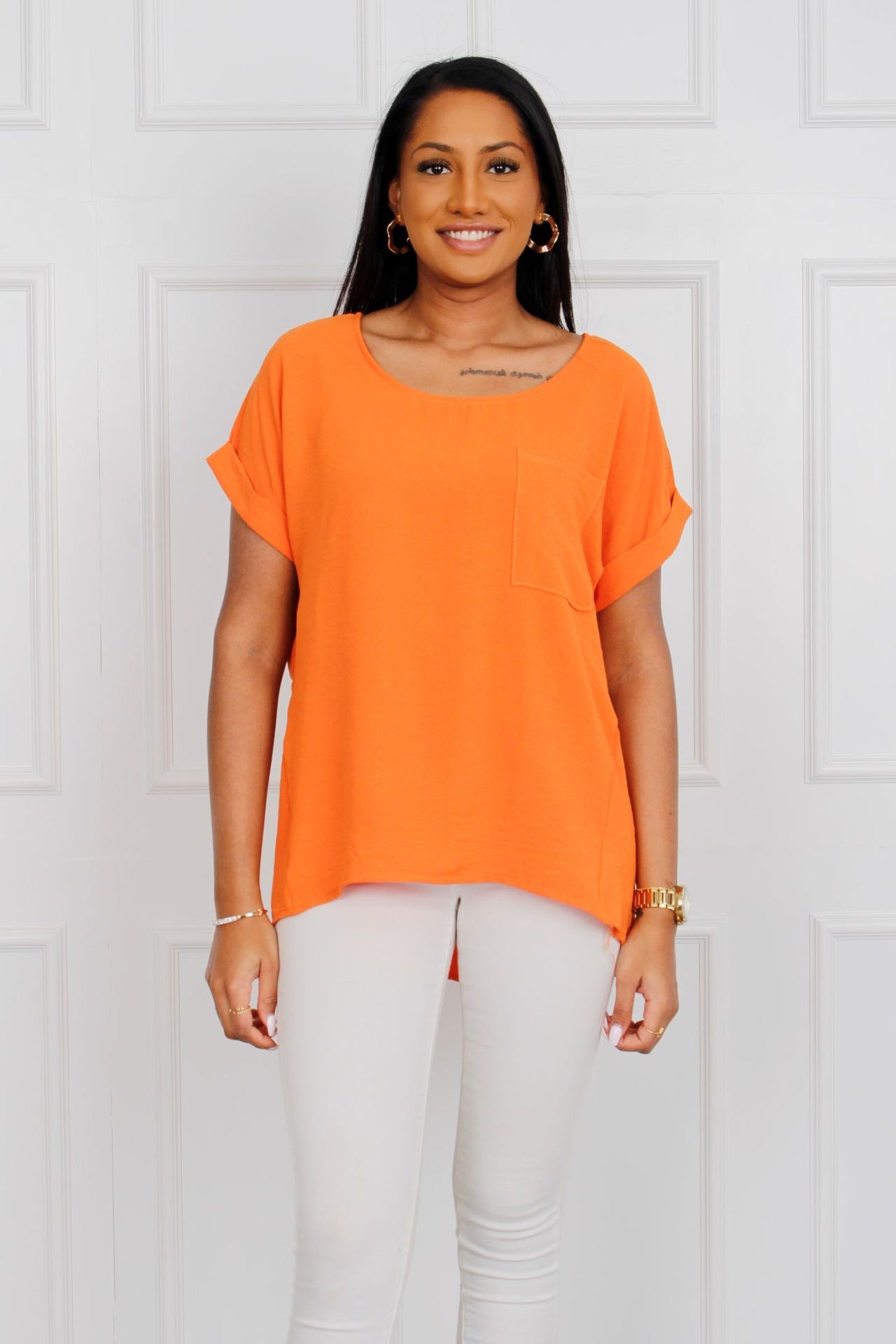 T-shirt m. lomme, orange