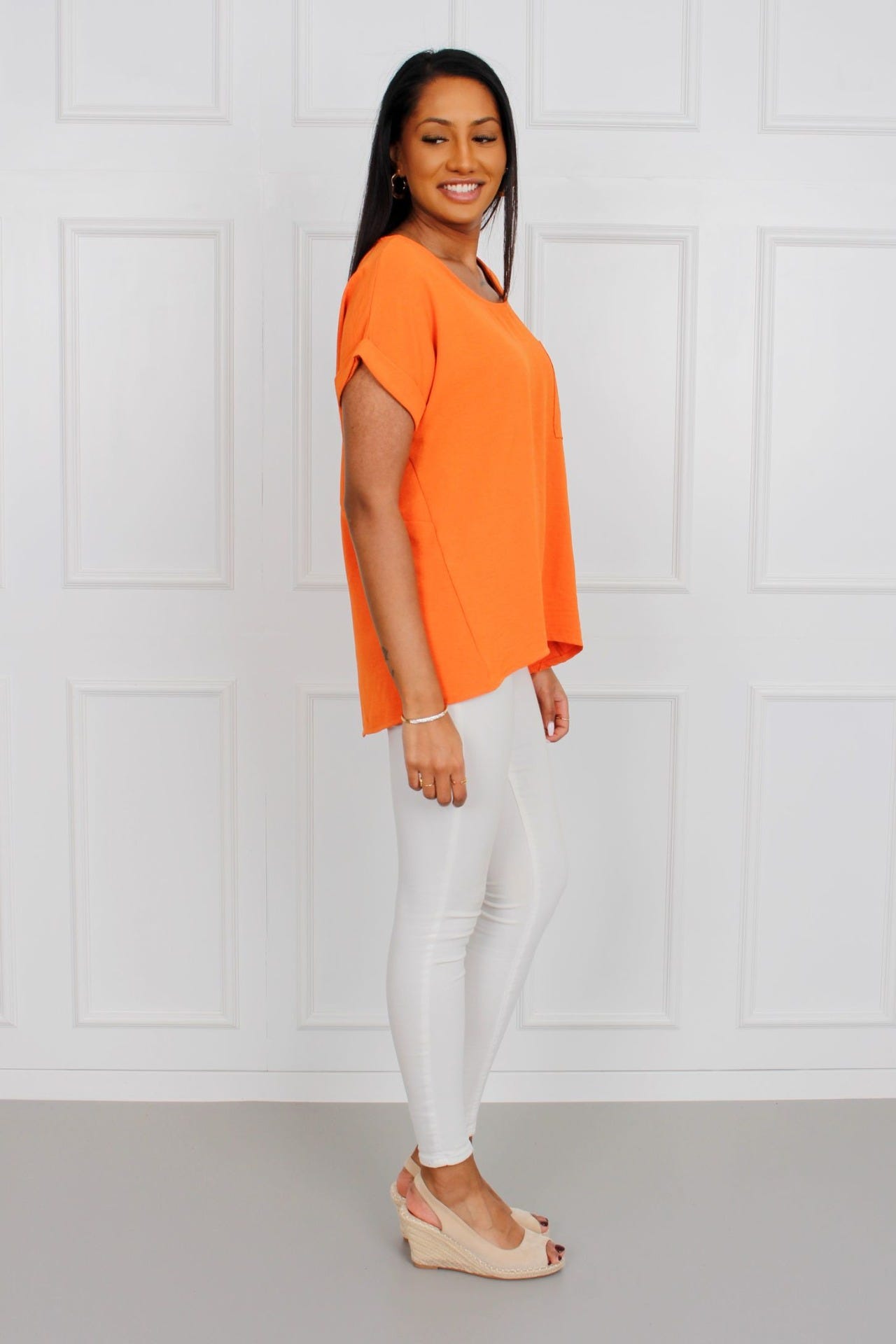 T-shirt m. lomme, orange