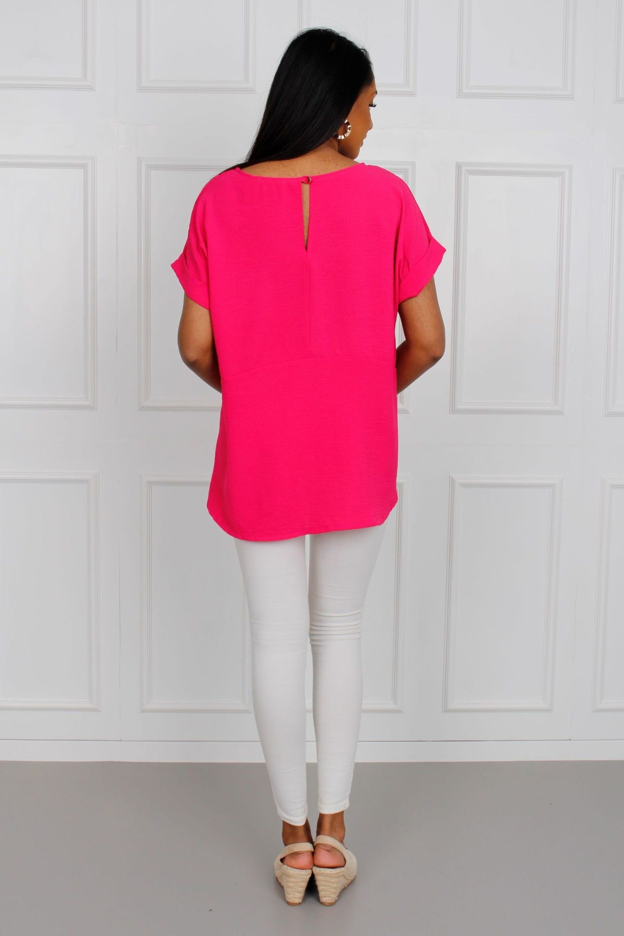 T-shirt m. lomme, fuchsia