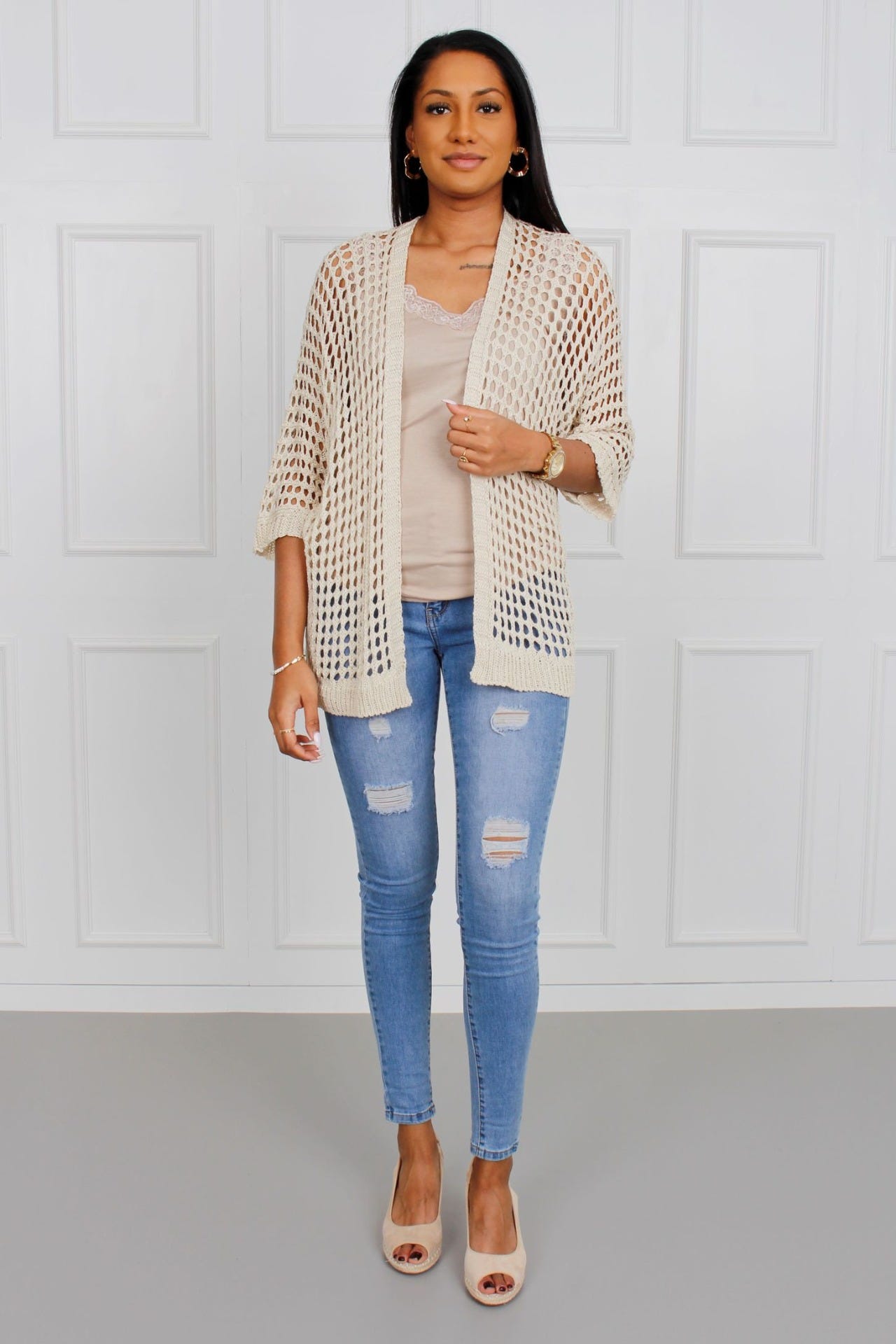 Cardigan m. huller, Beige