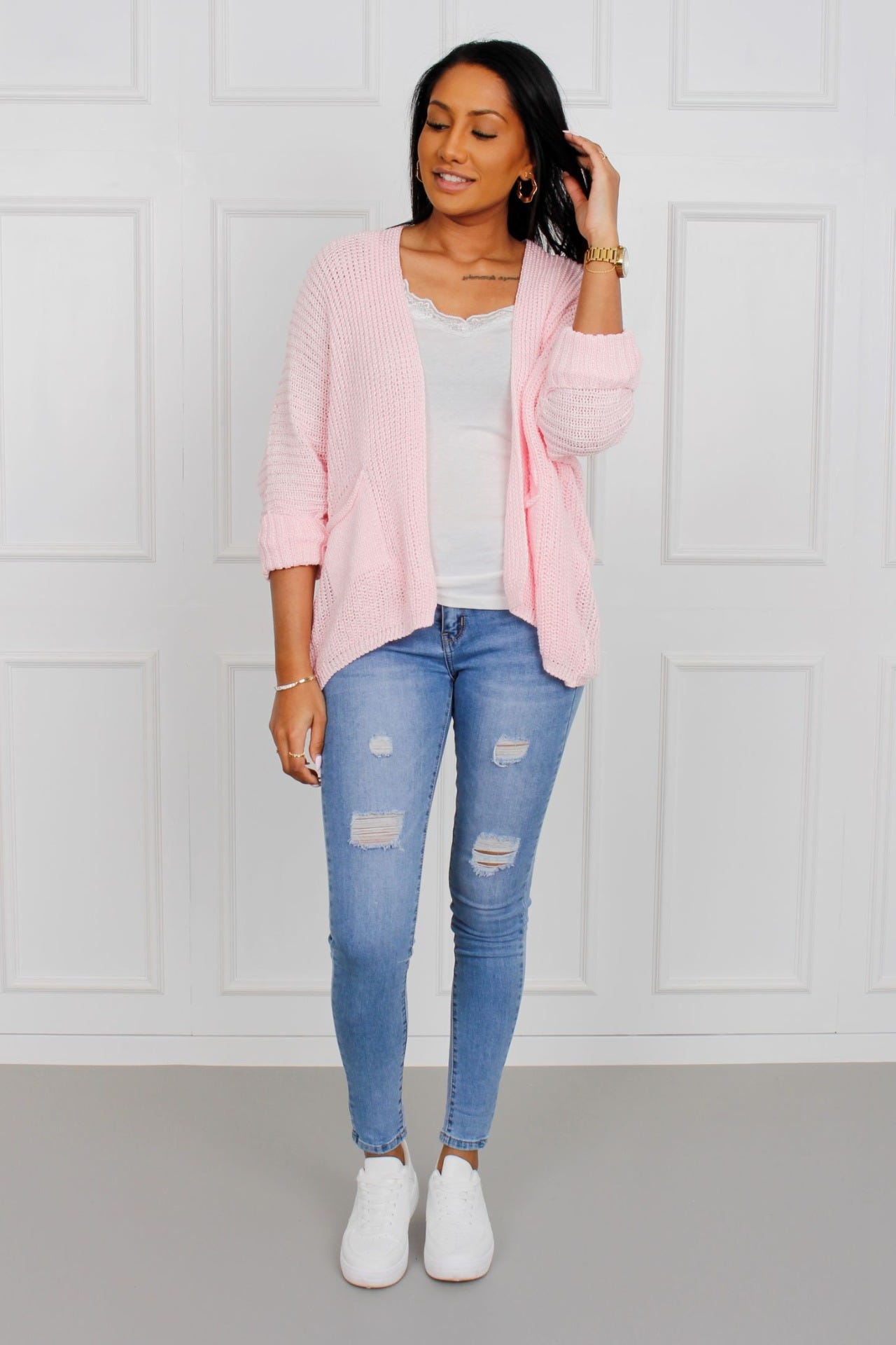 Løs cardigan, rosa