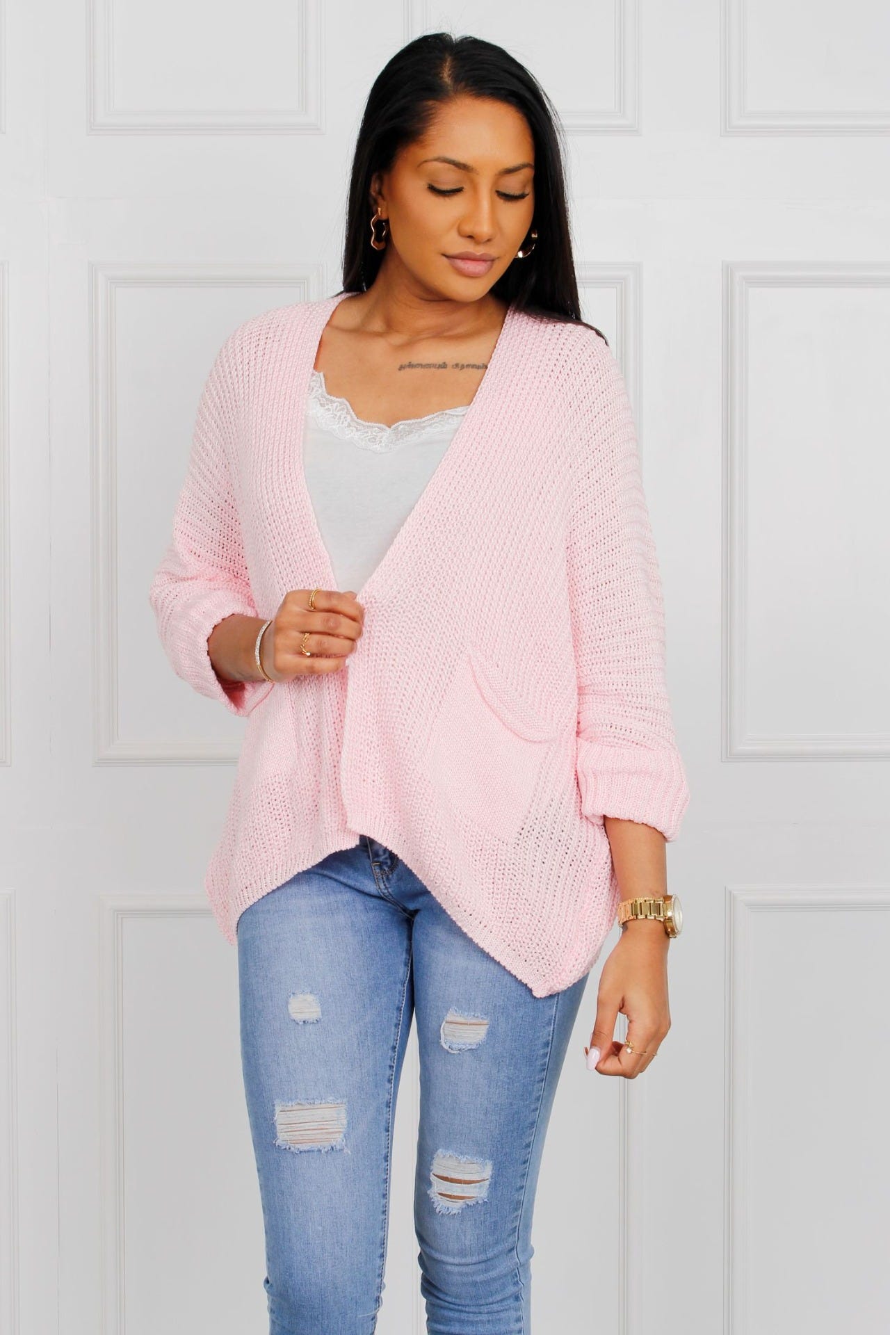 Løs cardigan, rosa