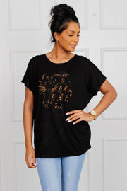 T-shirt m. leopard motiv, sort