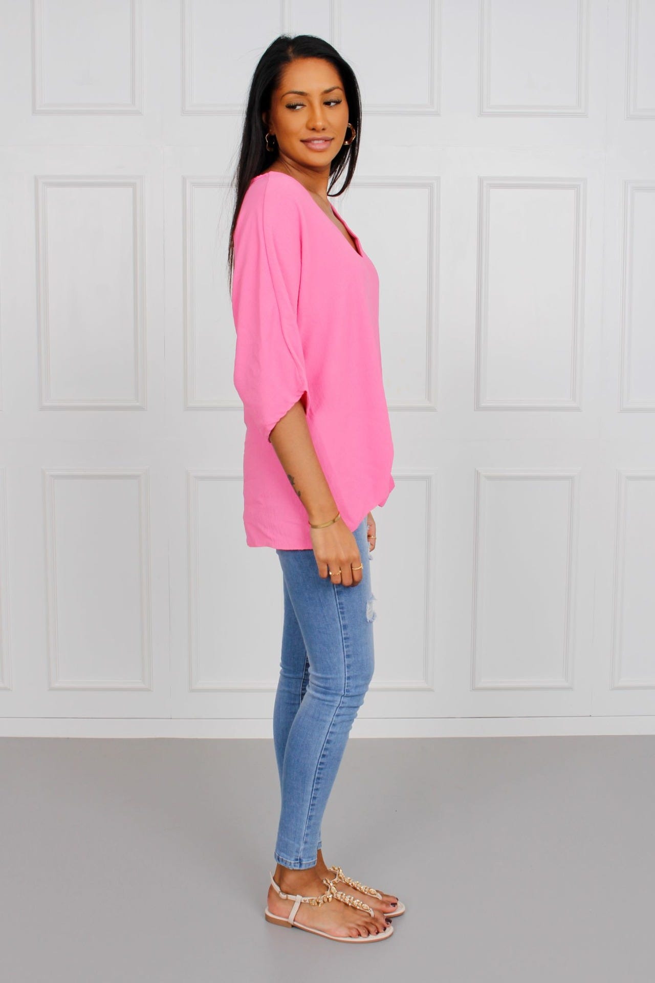 Bluse m. binde detalje, pink