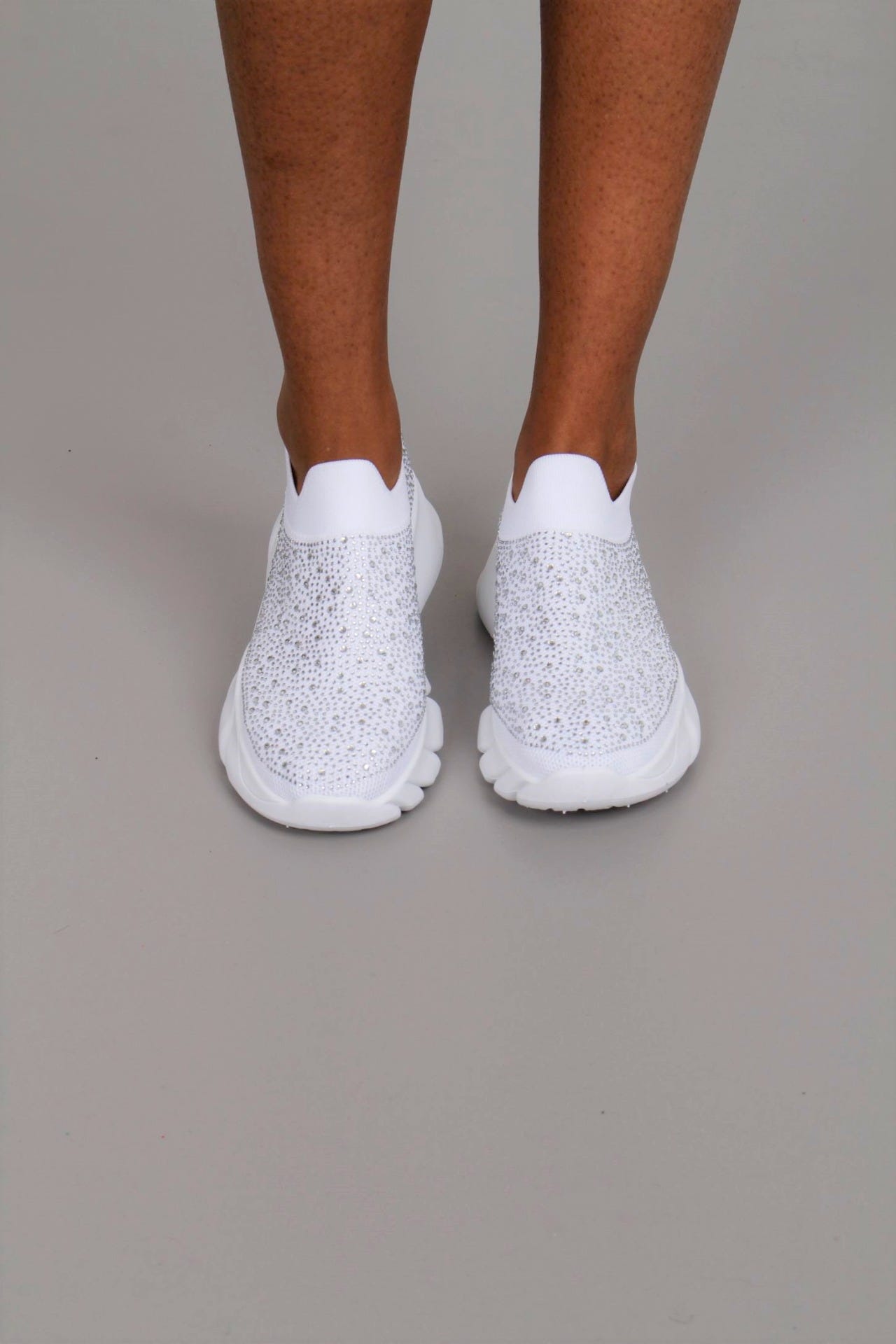 Slipon sneakers med glittersten, Hvid