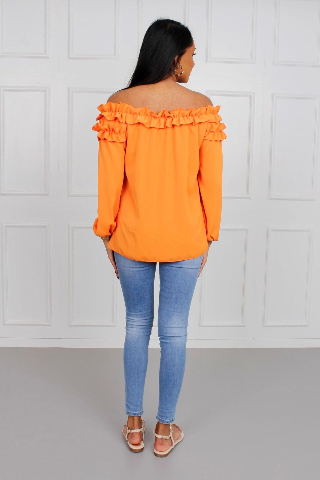 Bluse m. flæsekant, orange