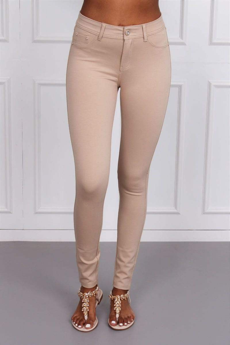 Slim fit med glimmer knapper, beige