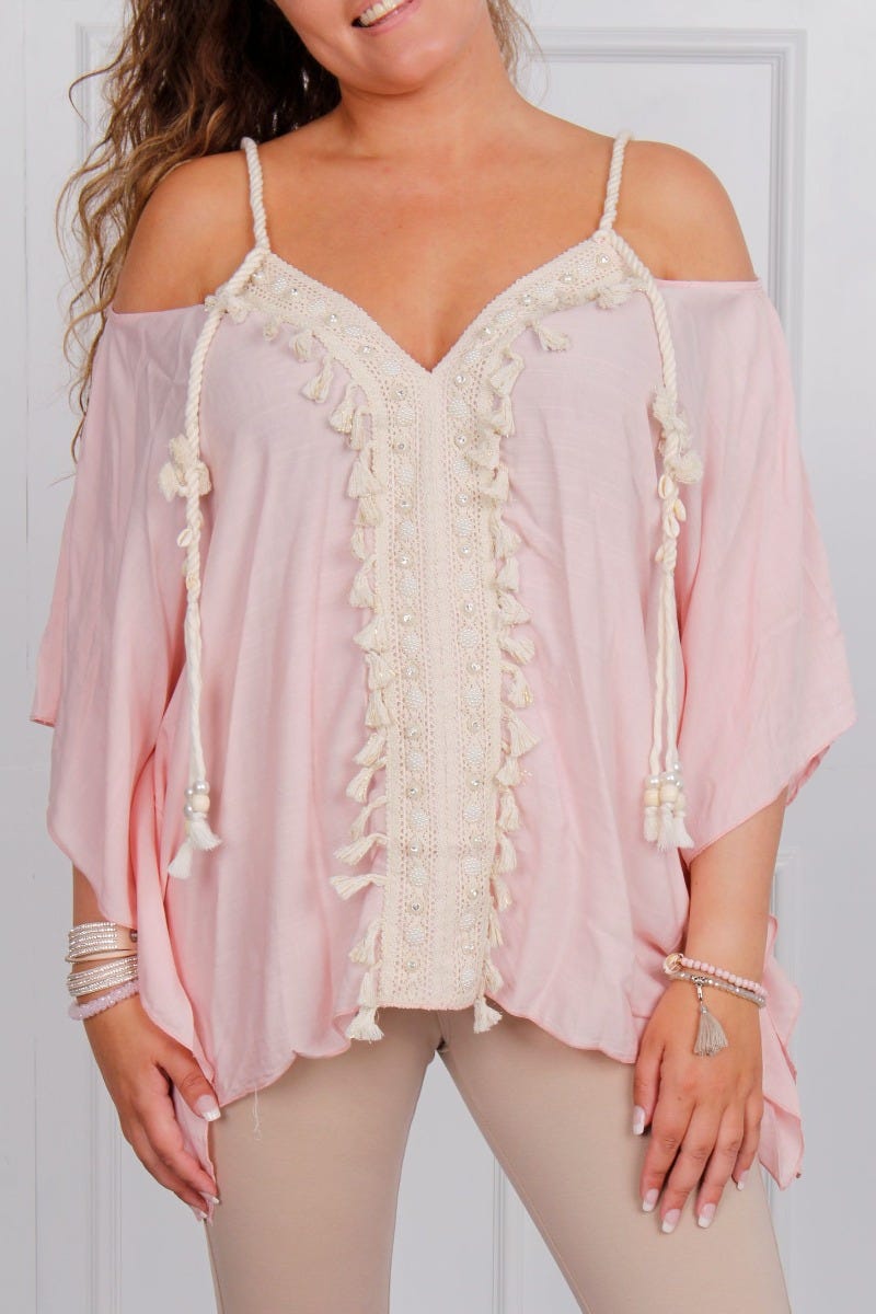 Top m. detaljer, pink