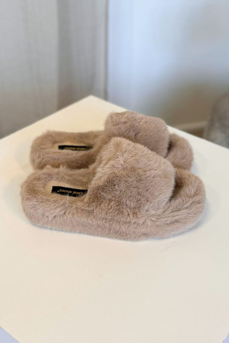 Hjemmesko m. faux fur Beige