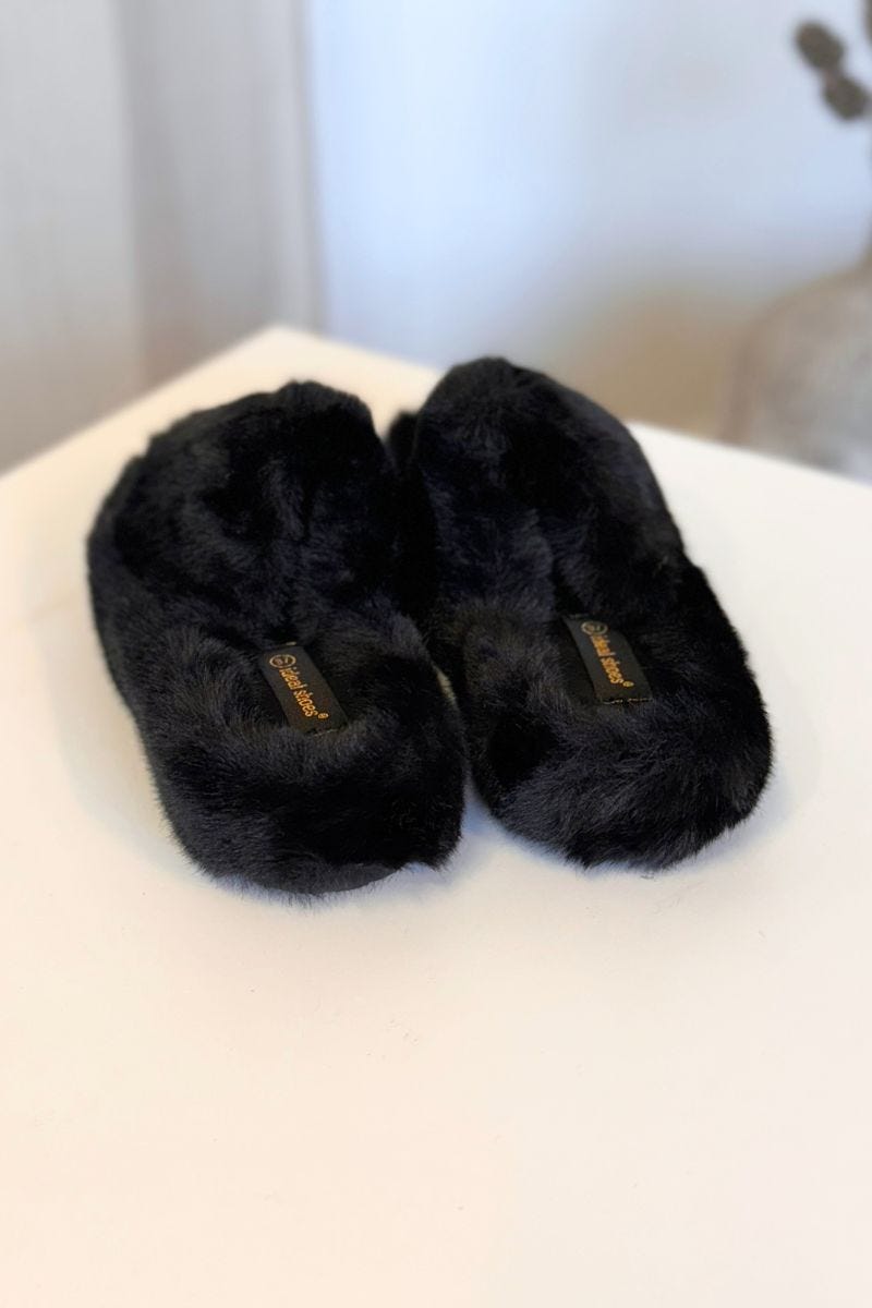 Hjemmesko m. faux fur Sort