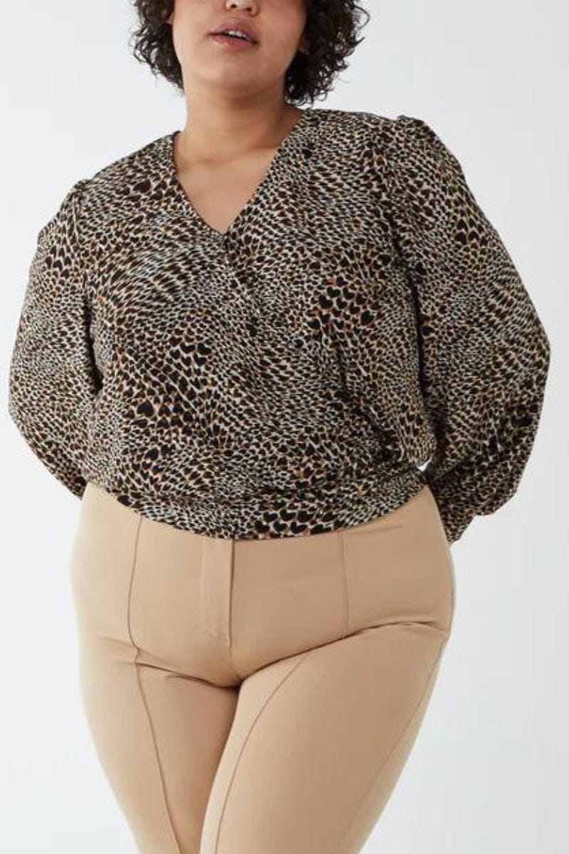 Bluse m. leoprint Brun