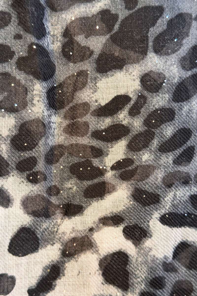 Tørklæde m. glimmer og leopardprint Sort