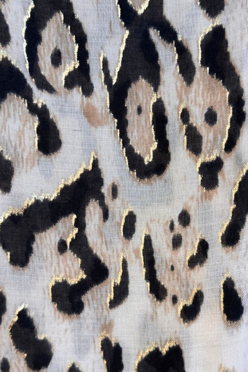 Tørklæde m. guldglimmer og leopardprint Taupe