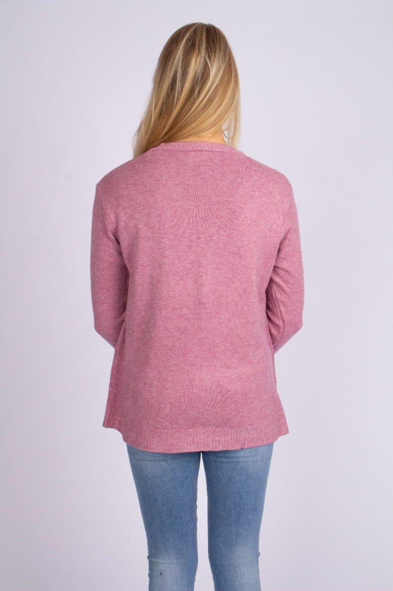 Strik cardigan m. lommer Rosa