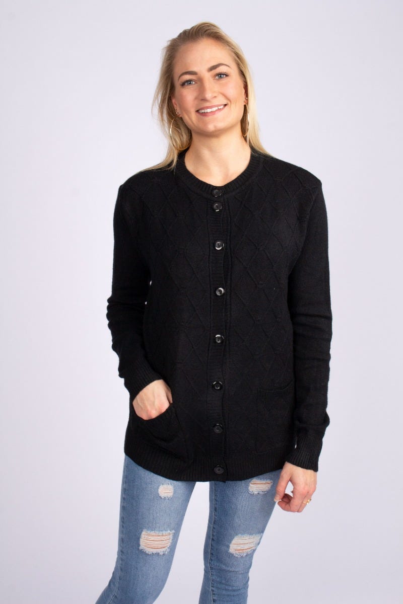 Strik cardigan m. lommer Sort