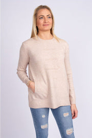 Strikbluse m. lommer Beige