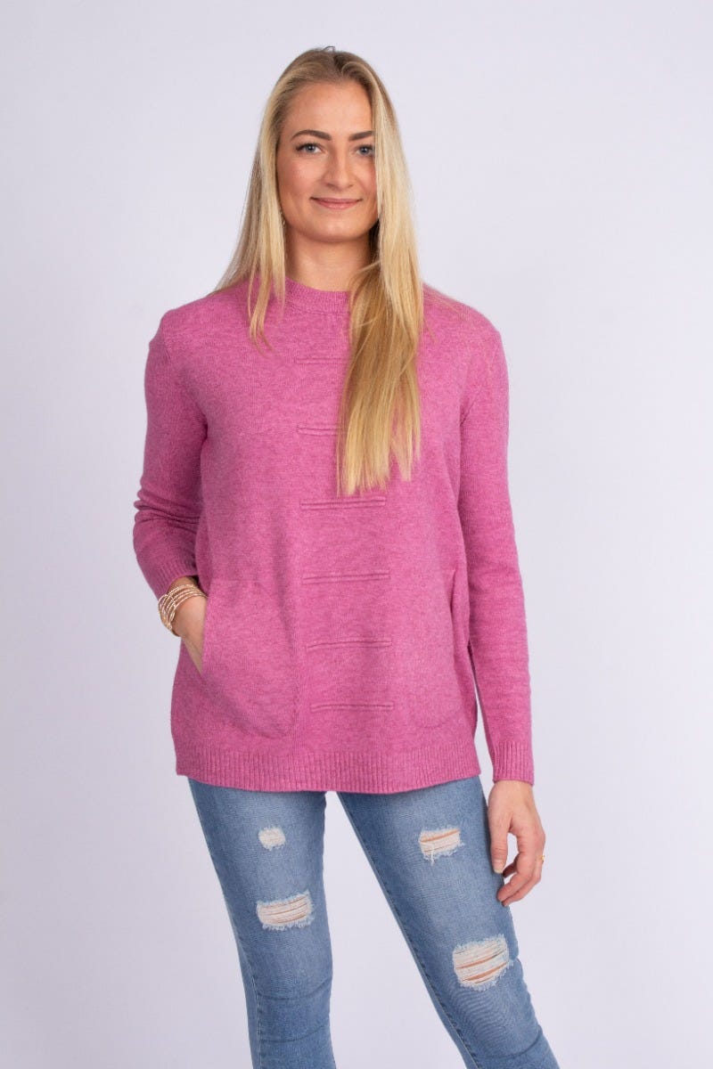 Strikbluse m. lommer Rosa