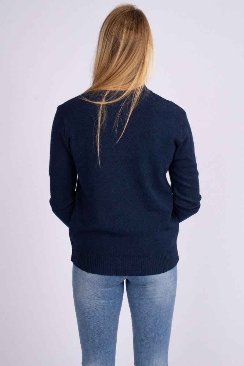 Strikbluse m. rudemønster Navy