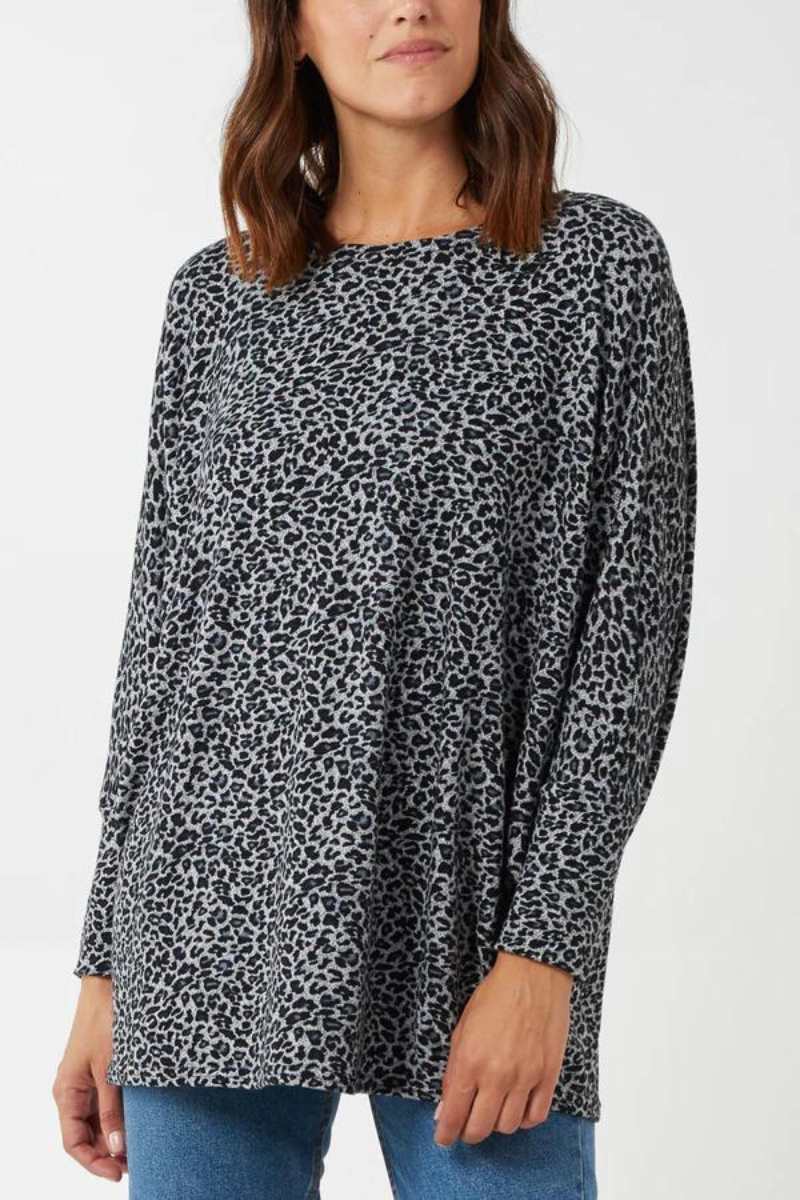 Bluse m. leopard Grå