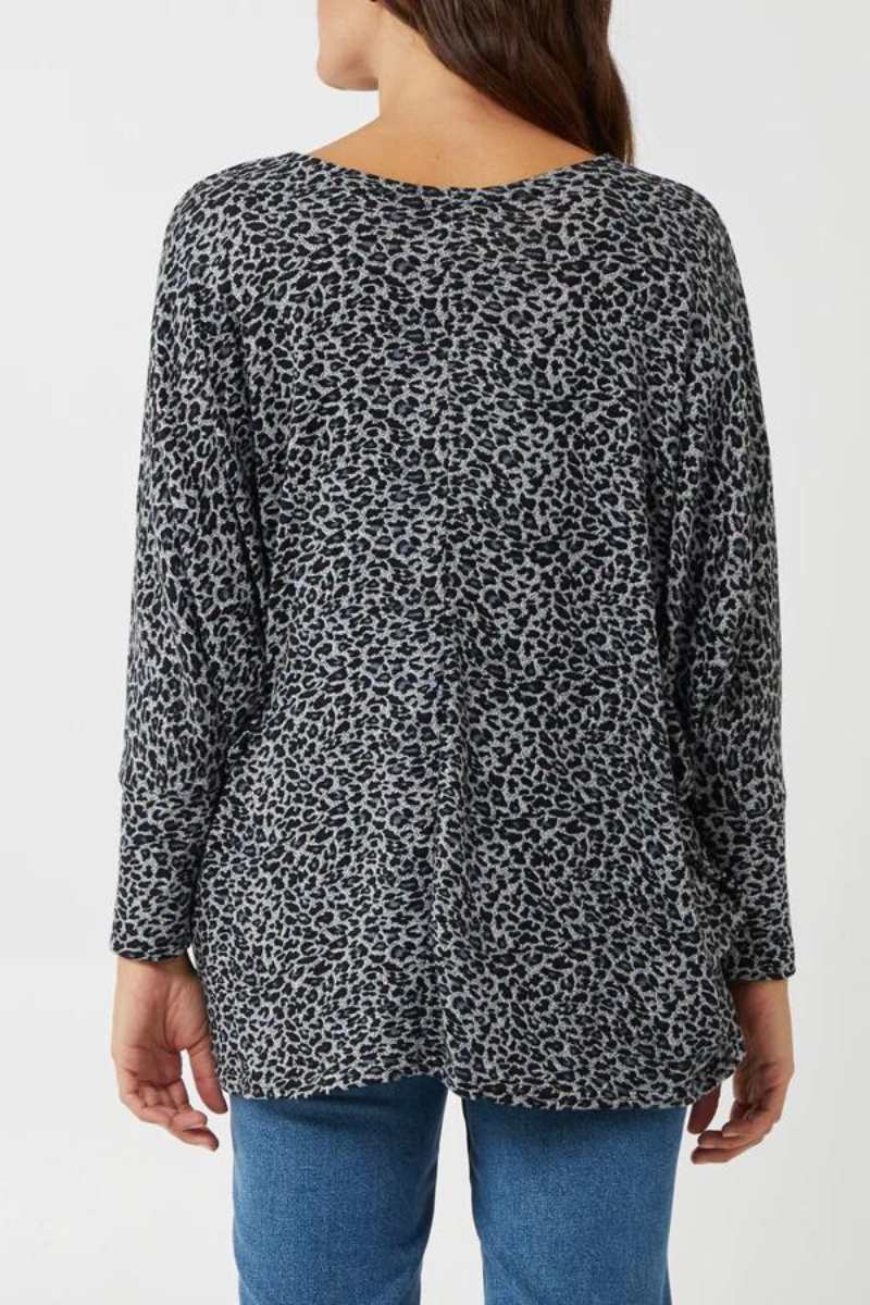 Bluse m. leopard Grå