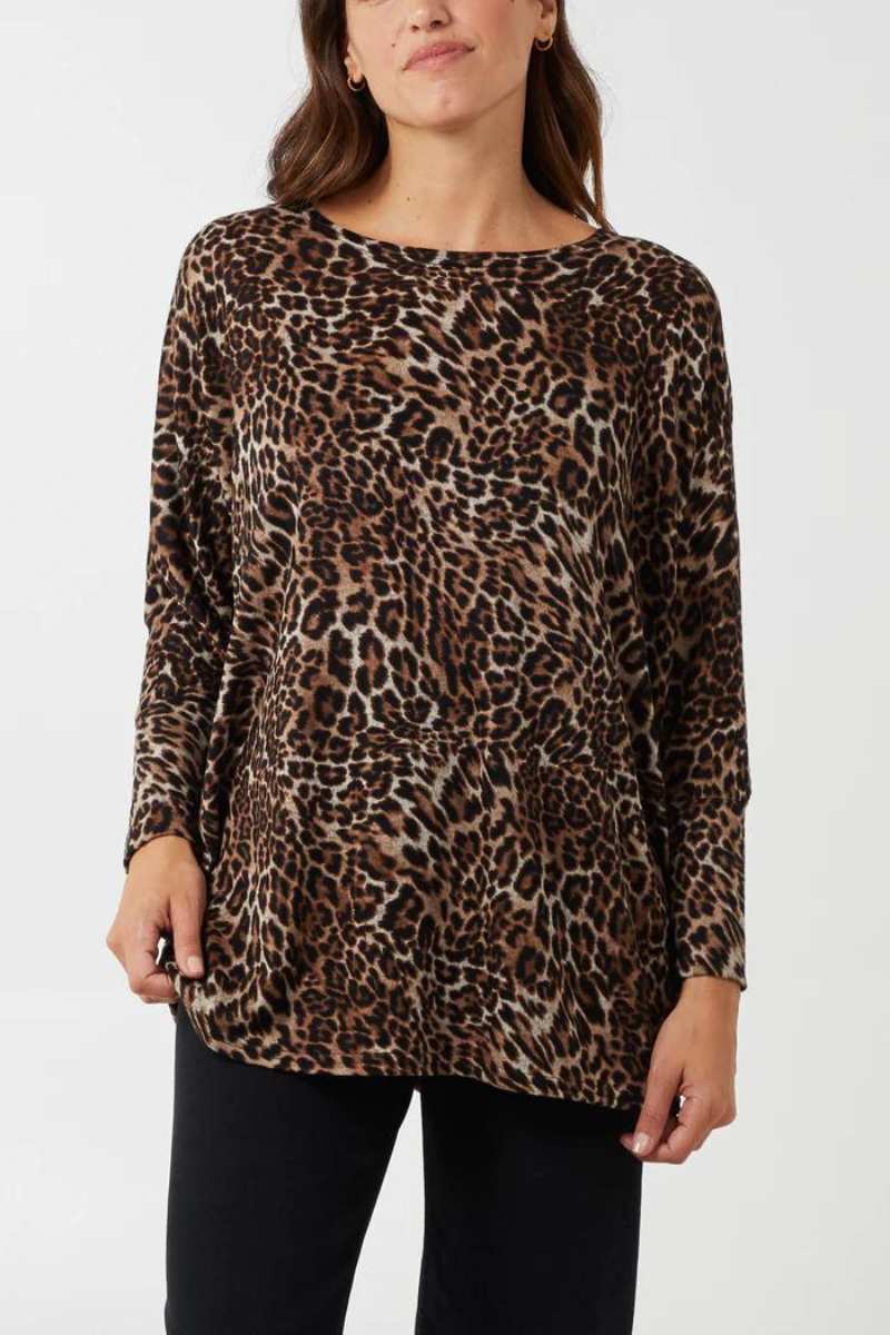 Bluse i leo print Brun