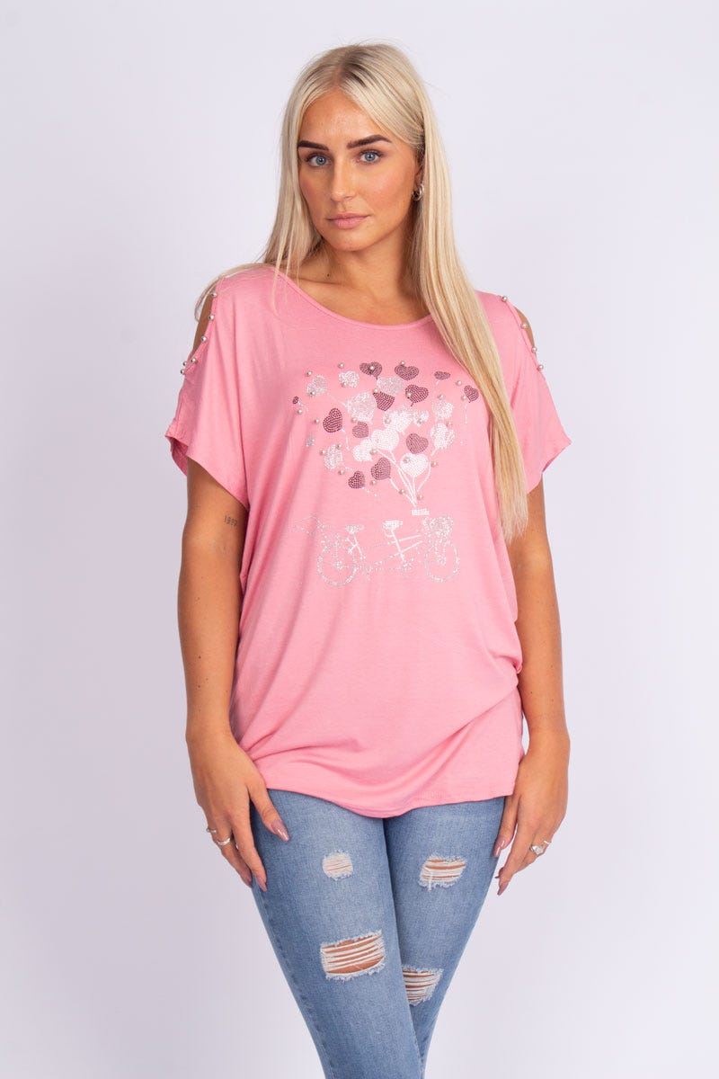 T-shirt m. simili motiv Rosa