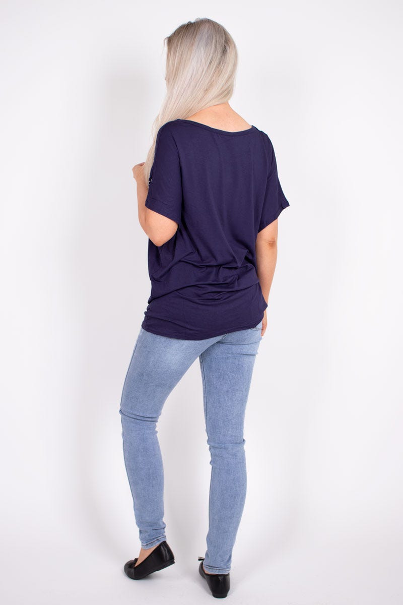 T-shirt m. påfugl glimmer motiv Navy