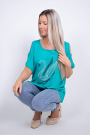 T-shirt m. svanemotiv Aqua