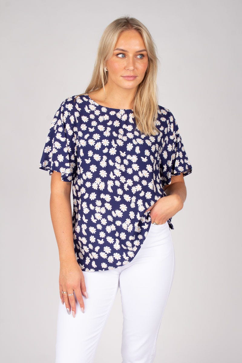 Bluse m. margueritter Navy