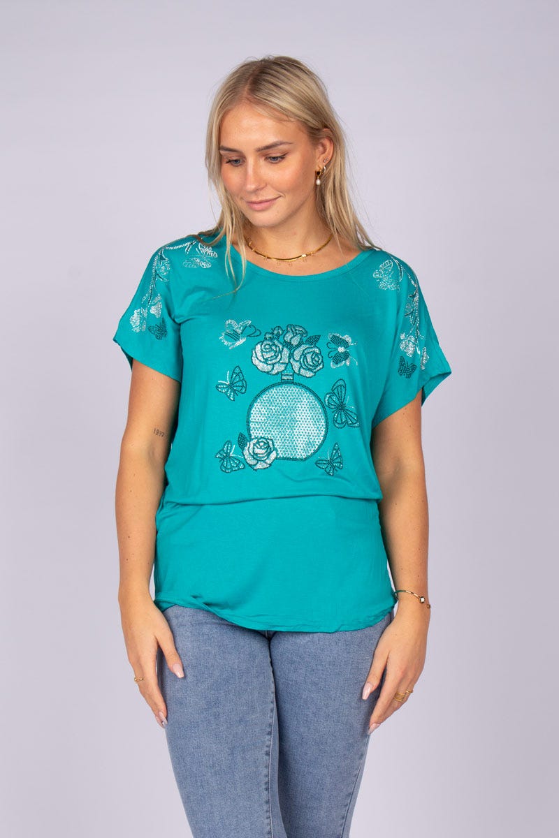 T-shirt m. similisten Aqua