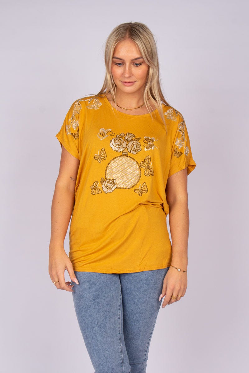 T-shirt m. similisten Mustard